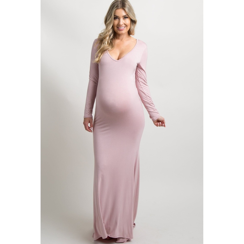NEW PinkBlush Pink Long Sleeve Photoshoot Maternity Gown/Dress Pink Size Small‎ - Picture 2 of 11